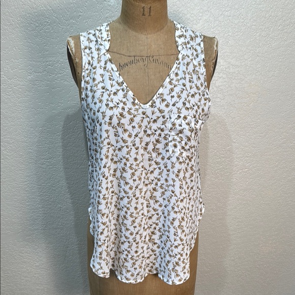 Lush Tops - Lush Women's Large Floral Sleeveless V-Neck Top White and Brown‎ NWT